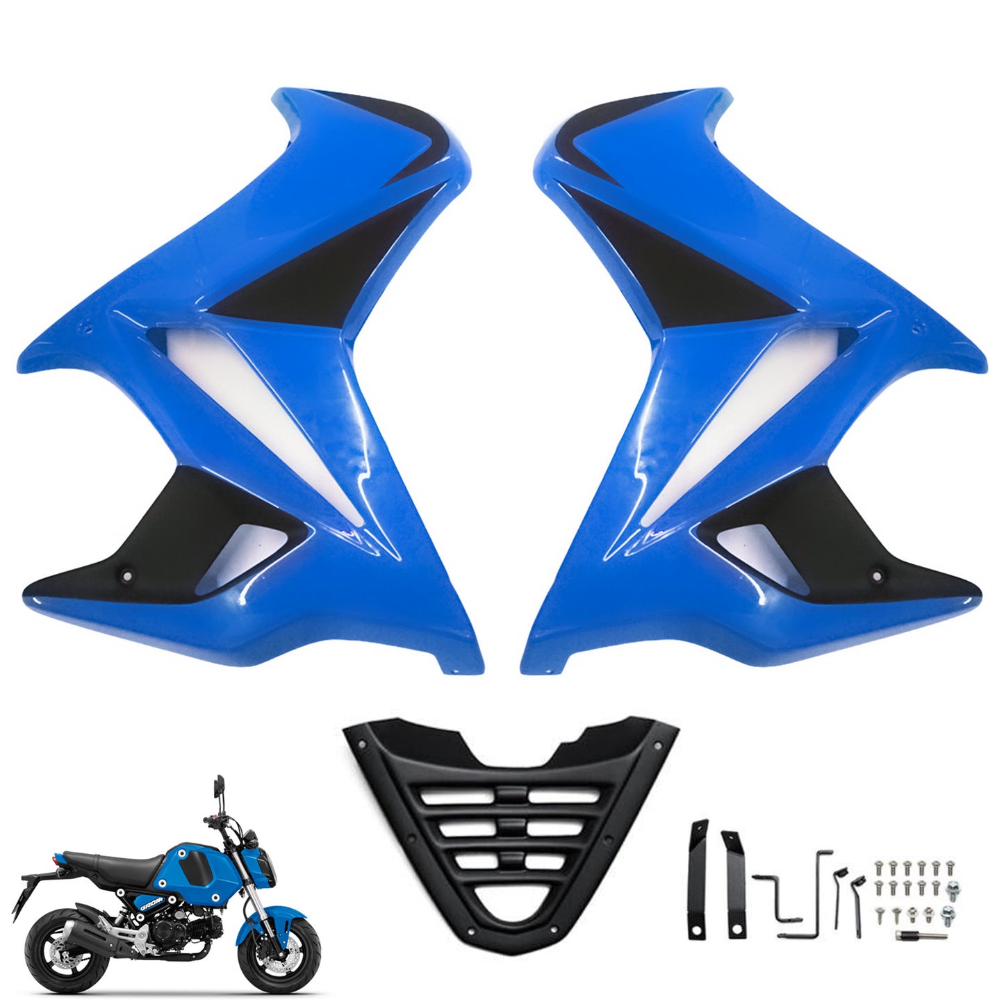 Set 3 Front Fender / Headlight Cover / Side Fairing Blue For Honda Grom 125 2021 - 2024