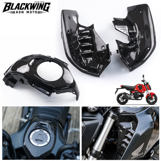 Set Of 3 Piece Frame Body Cover Side Upper Panel Carbon Fiber For Honda Grom 2021-2024