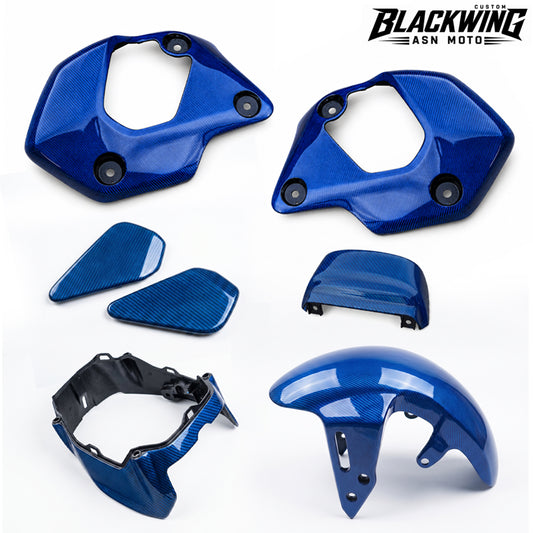 Set Of 7 Piece Frame Body Cover Side Upper Panel Blue Carbon Fiber For Honda Grom 2021-2024