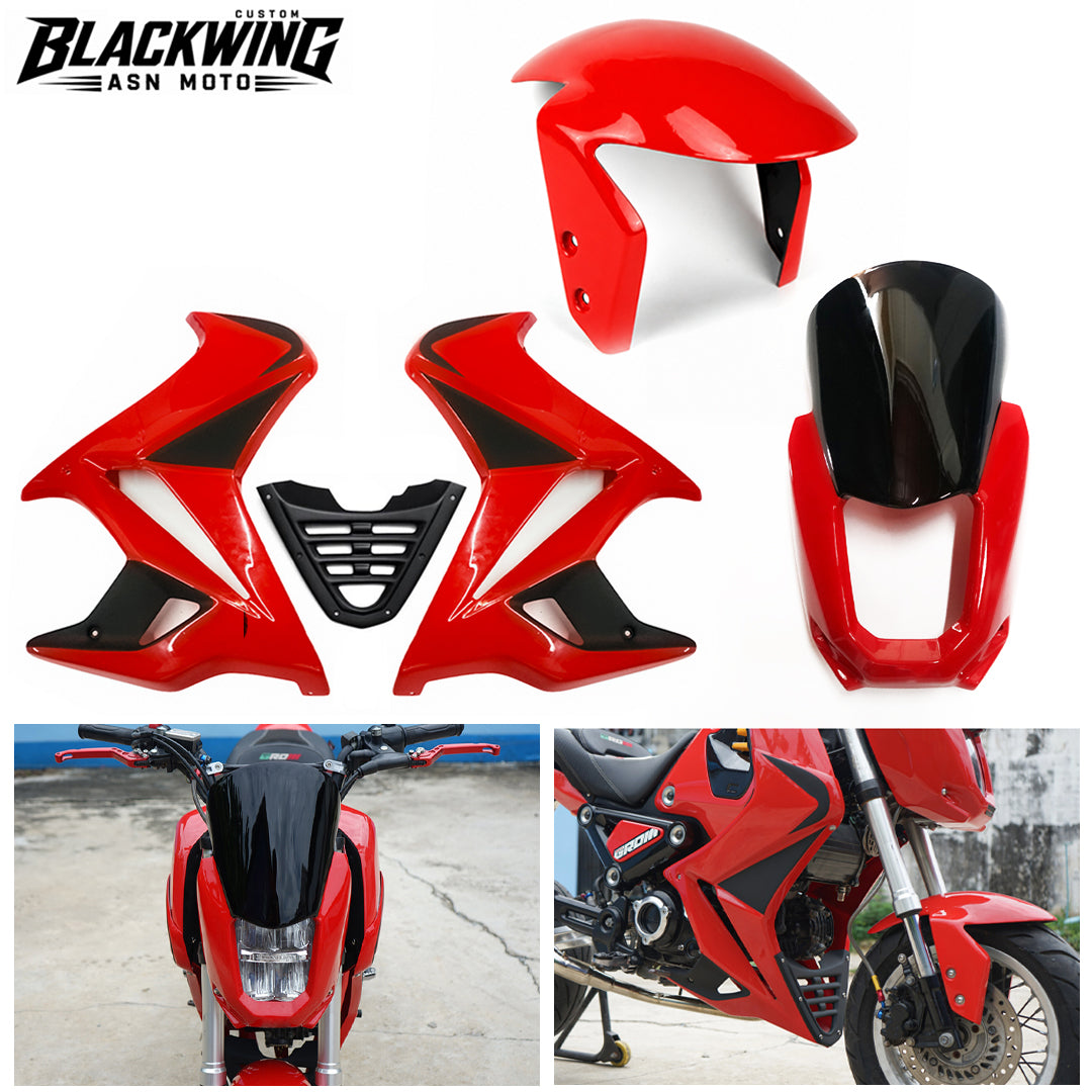 Set 3 Front Fender / Headlight Cover / Side Fairing Red For Honda Grom 125 2021 - 2024