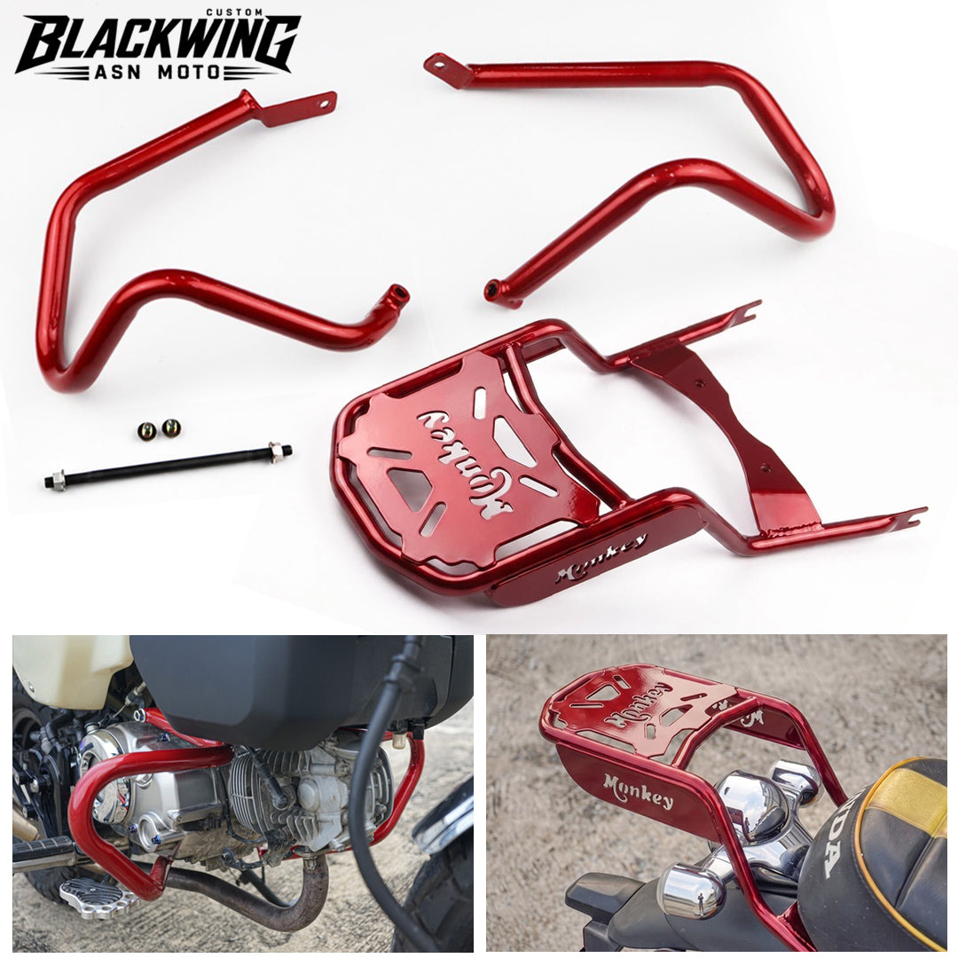 Crash Bar Engine Guard & Rear Luggage Rack Kit Honda Monkey 125 2018-2026 Red