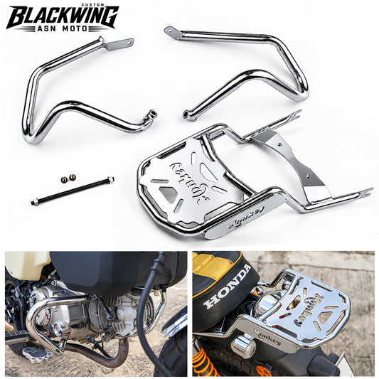 Chrome Crash Bar Engine Guard & Rear Luggage Rack Kit Honda Monkey 125 2018-2026
