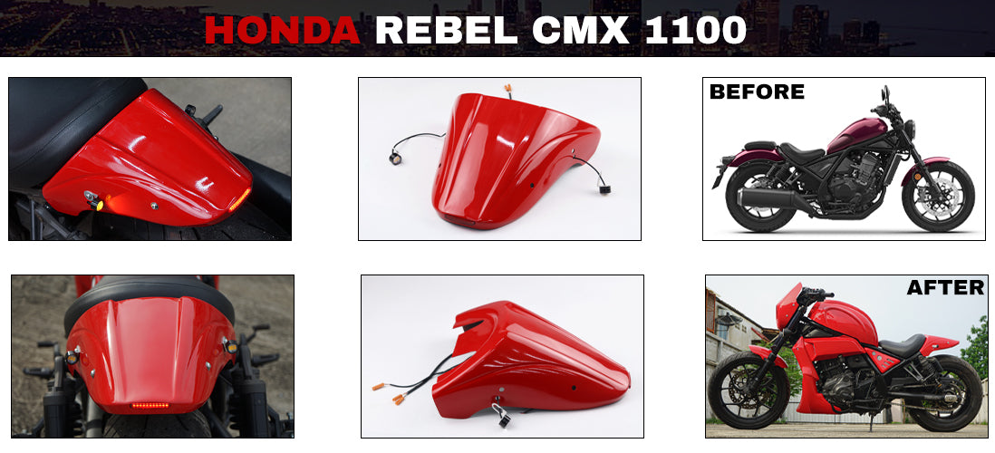 REAR FENDER FAIRING MUD GUARD LED RED FOR HONDA REBEL CMX 1100 2021-2025