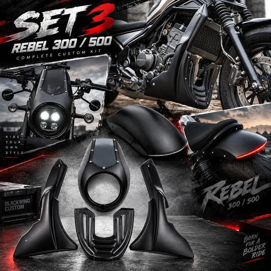 ชุดแฟริ่งบอดี้คิท 3 ชิ้น สีดำด้าน สำหรับ Honda Rebel CMX 300&500 ปี 2017-2026