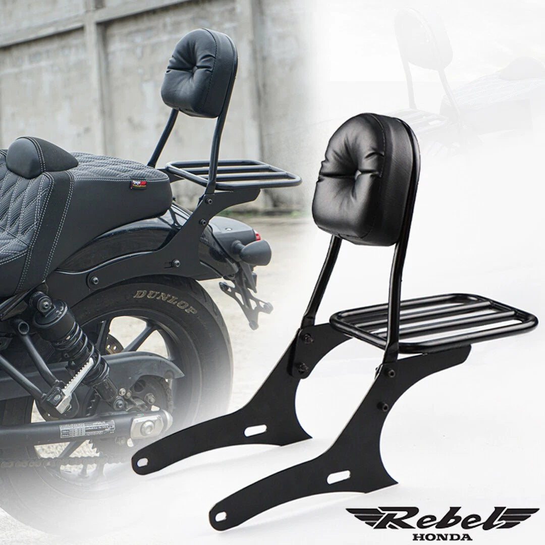 พนักพิง Sissy Bar พร้อมแผ่นรองสัมภาระและที่รองรับแร็คสำหรับ Honda Rebel 1100 (ปี 2021-2026)