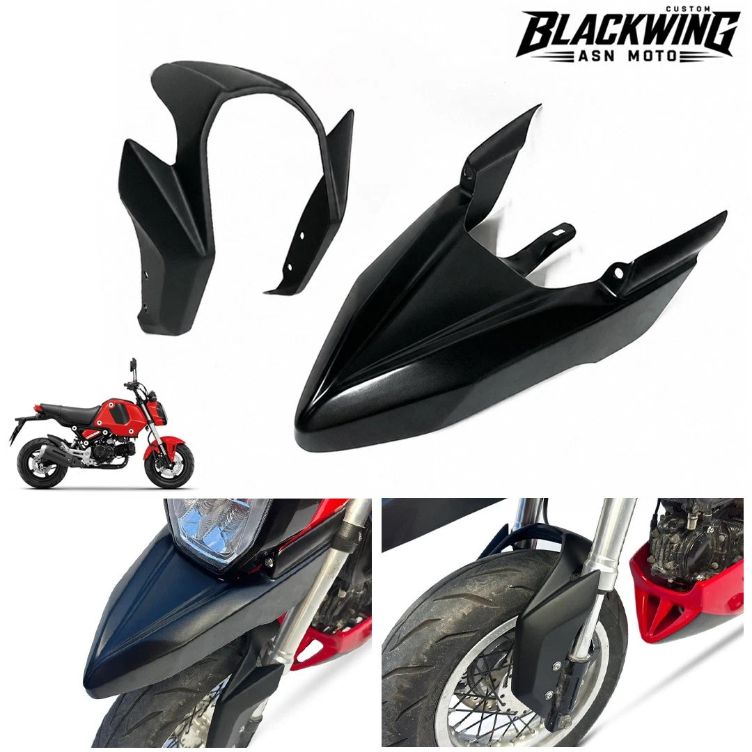 2Pc Front Fender Motard Mud Guard Fairing Black For Honda Grom 125 2021 - 2026